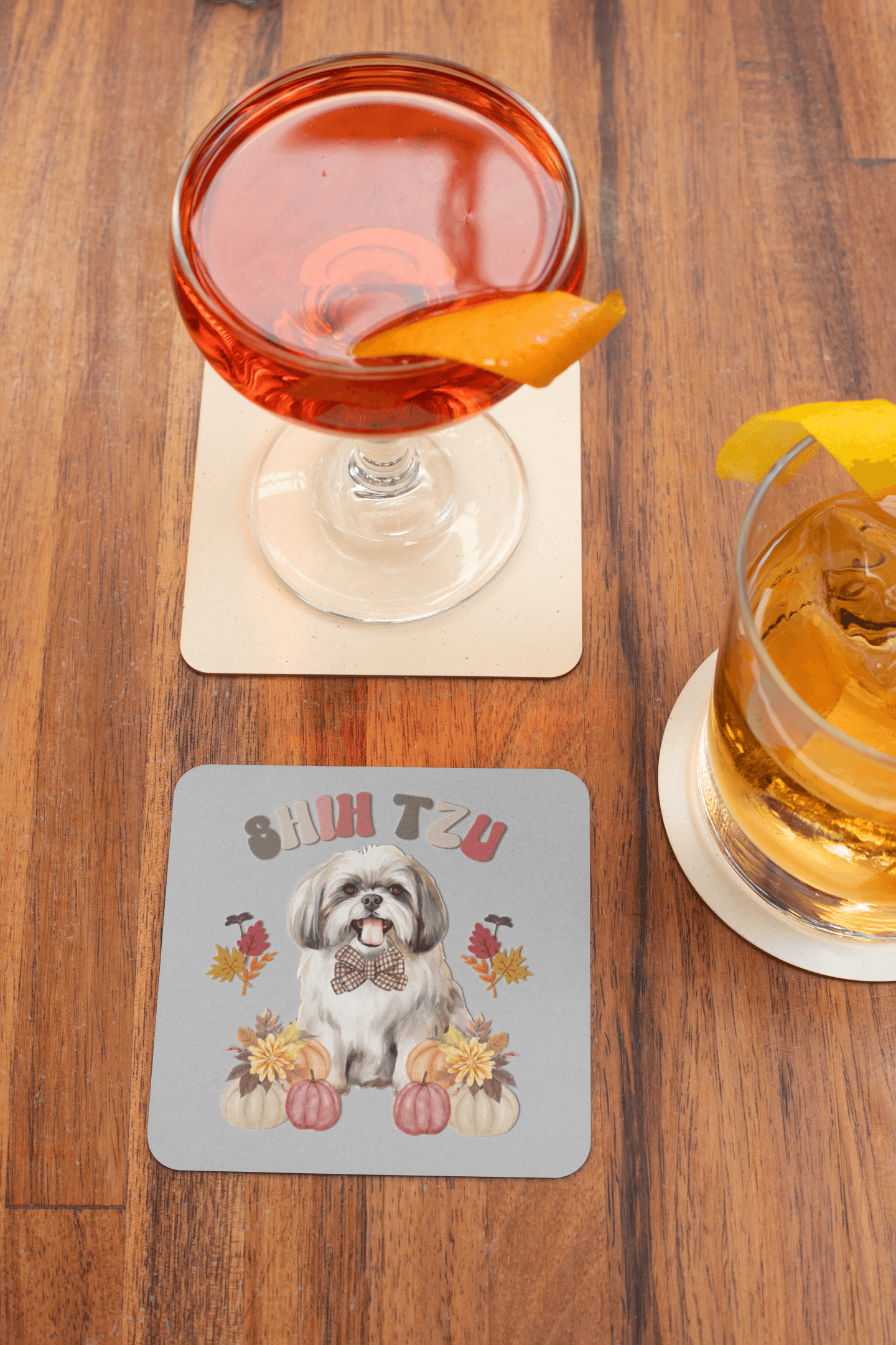 Shih Tzu In Fall Corkwood Coaster Set - Shih Tzu Gifts