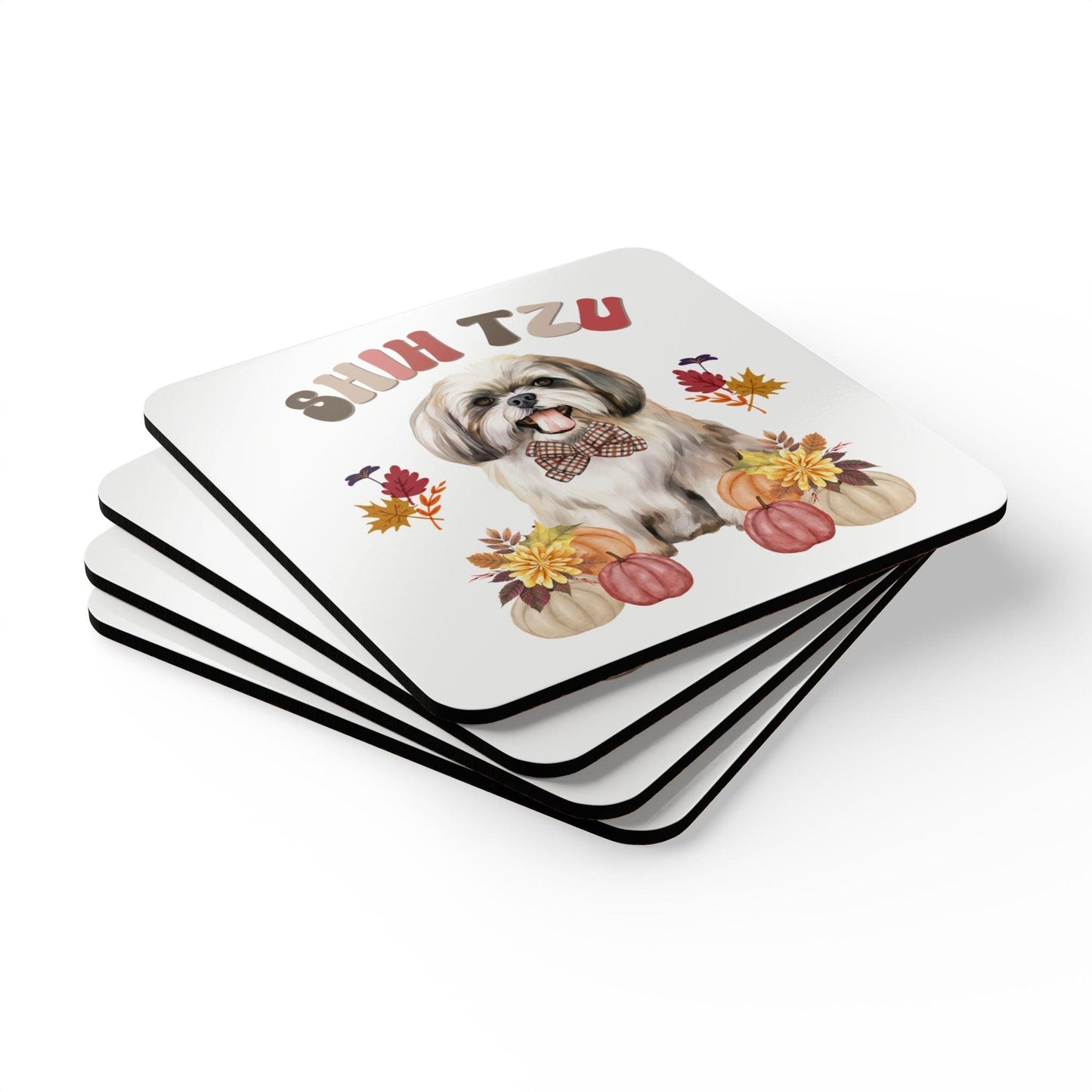 Shih Tzu In Fall Corkwood Coaster Set - Shih Tzu Gifts