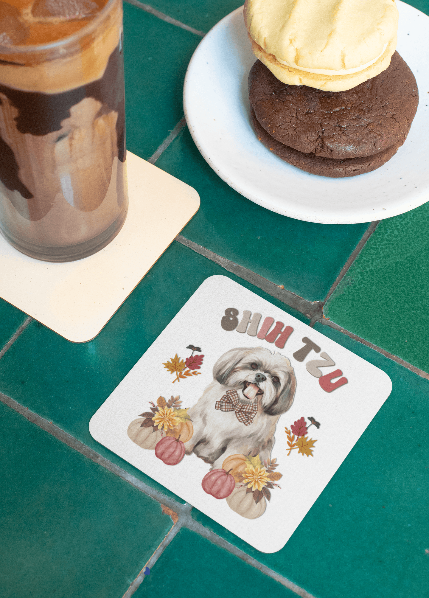 Shih Tzu In Fall Corkwood Coaster Set - Shih Tzu Gifts