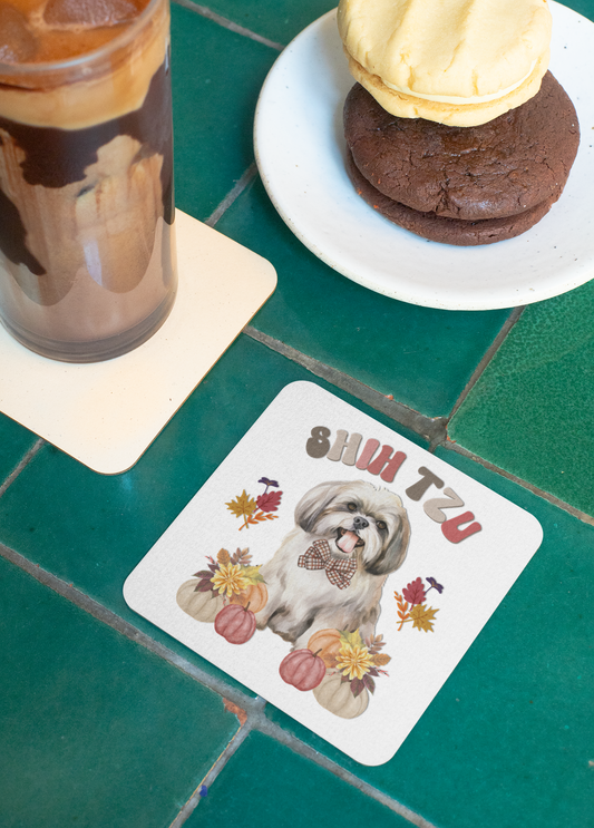 Shih Tzu In Fall Corkwood Coaster Set