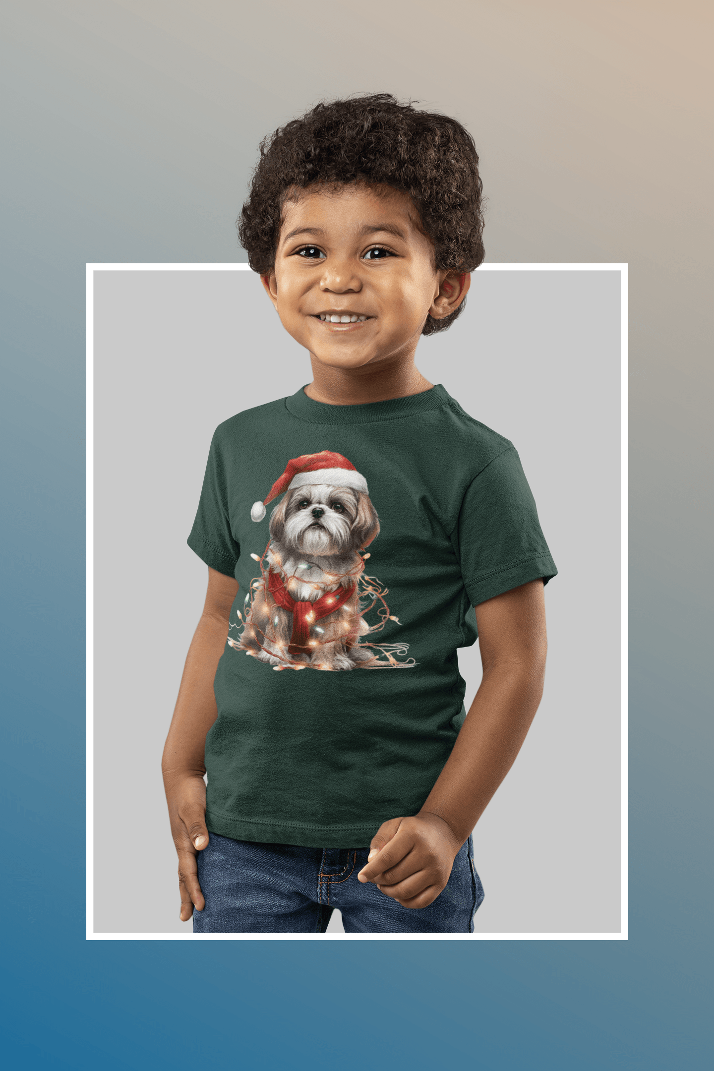 Shih Tzu Wearing a Christmas Hat and Wrapped in Lights Youth Short Sleeve Tee - Shih Tzu Gifts