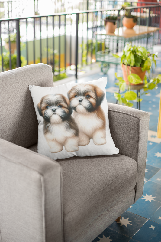 Two Babies Shih Tzu Square Pillow