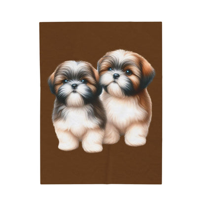 Two Babies Shih Tzu Velveteen Plush Blanket - Shih Tzu Gifts