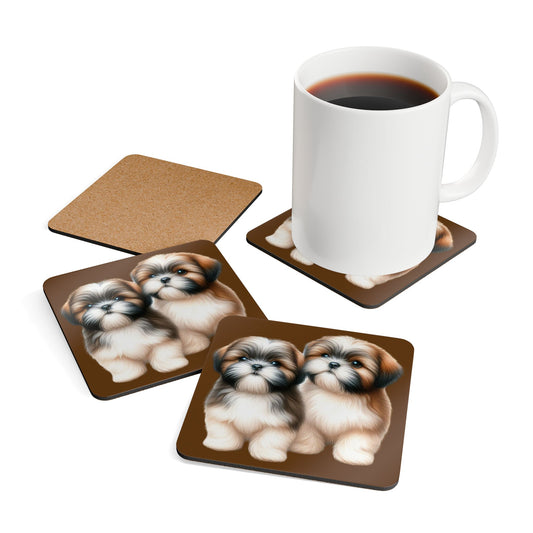 Two Babies Shih Tzu Corkwood Coaster Set