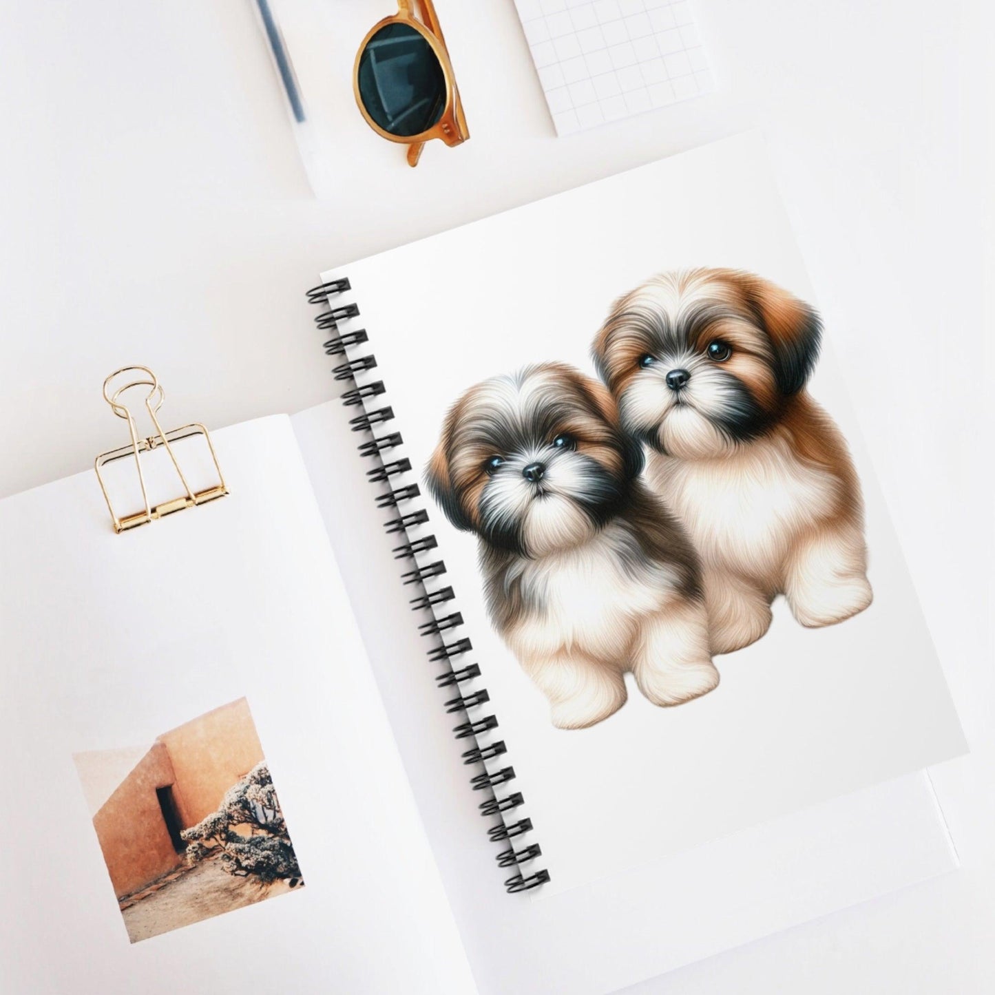 Two Babies Shih Tzu Ruled Line Spiral Notebook - Shih Tzu Gifts