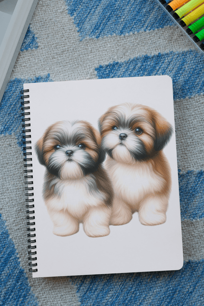 Two Babies Shih Tzu Ruled Line Spiral Notebook - Shih Tzu Gifts