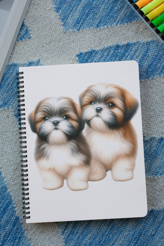 Two Babies Shih Tzu Ruled Line Spiral Notebook