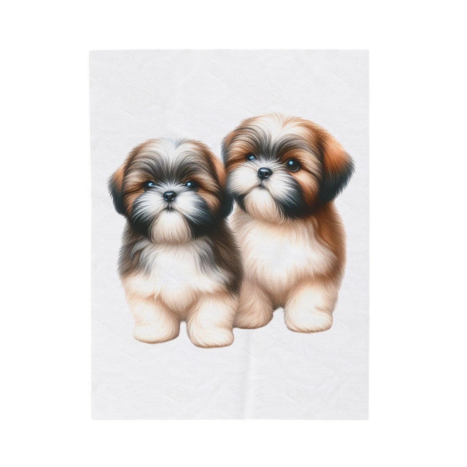 Two Babies Shih Tzu Velveteen Plush Blanket - Shih Tzu Gifts