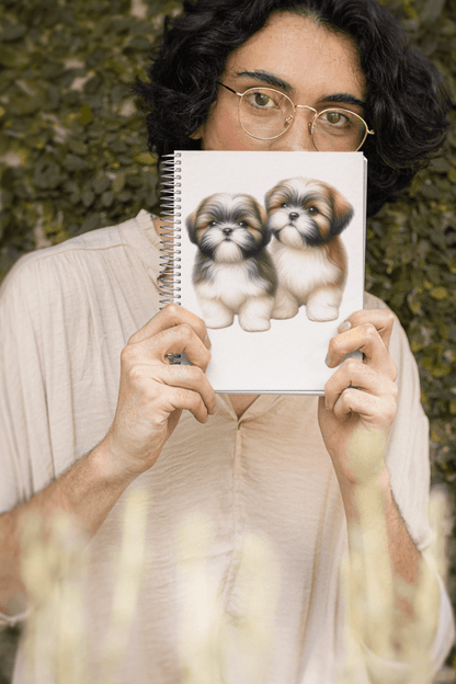 Two Babies Shih Tzu Ruled Line Spiral Notebook - Shih Tzu Gifts