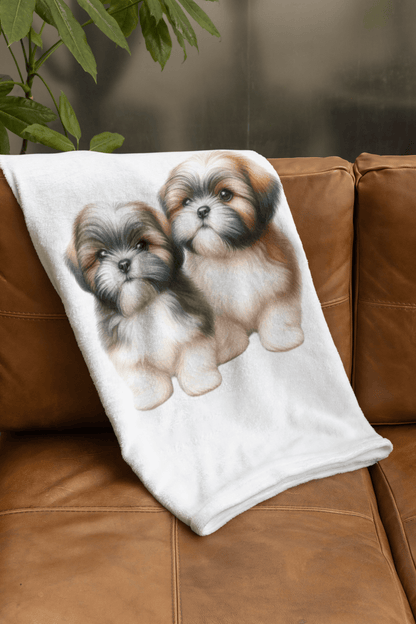 Two Babies Shih Tzu Velveteen Plush Blanket - Shih Tzu Gifts