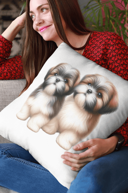 Two Babies Shih Tzu Square Pillow - Shih Tzu Gifts