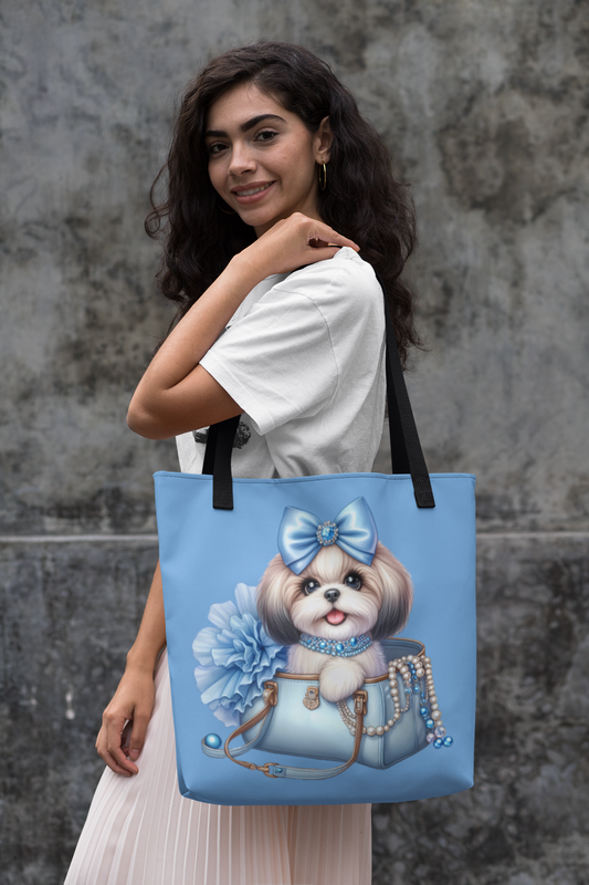 Blue Bow Shih Tzu Tote Bag