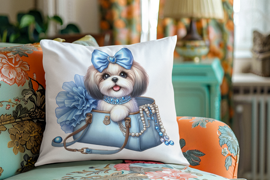 Blue Bow Shih Tzu Pillow