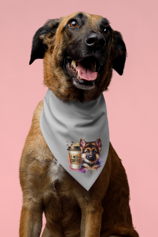 German Shepherd with Coffee Bandana – Fun Gift for Dog & Coffee Lovers