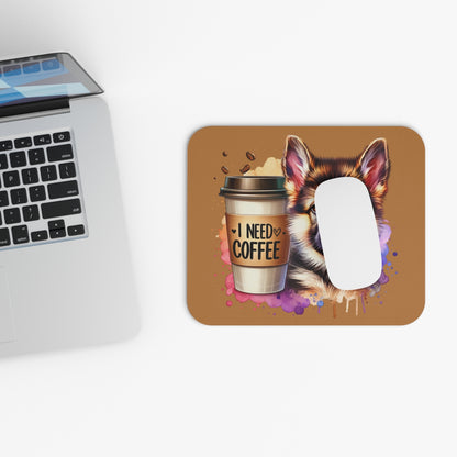 German Shepherd with Coffee Mouse Pad – Gift for Dog & Coffee Lovers