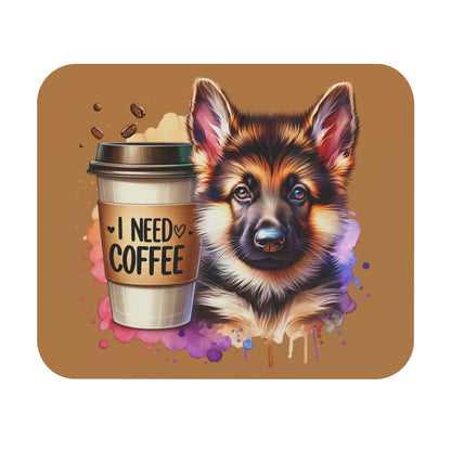 German Shepherd with Coffee Mouse Pad – Gift for Dog & Coffee Lovers