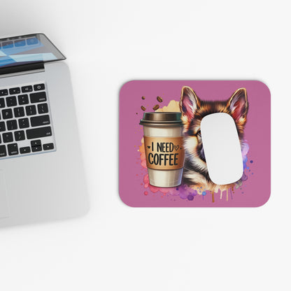 German Shepherd with Coffee Mouse Pad – Gift for Dog & Coffee Lovers