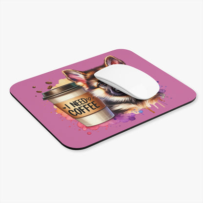 German Shepherd with Coffee Mouse Pad – Gift for Dog & Coffee Lovers