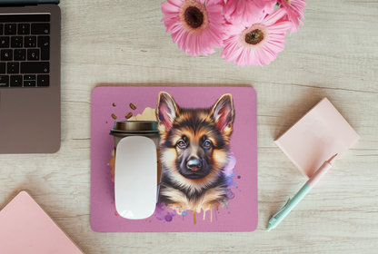 German Shepherd with Coffee Mouse Pad – Gift for Dog & Coffee Lovers