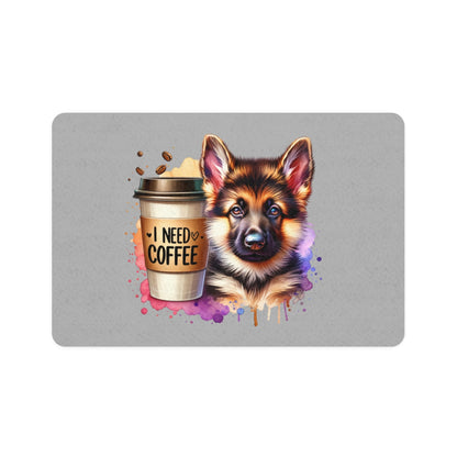 German Shepherd with Coffee Pet Food Mat – Cute & Non-Slip Design