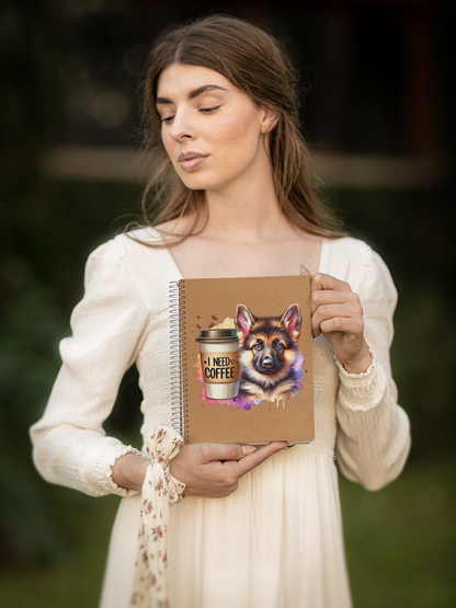 German Shepherd with Coffee Notebook – Gift for Dog and Coffee Lovers