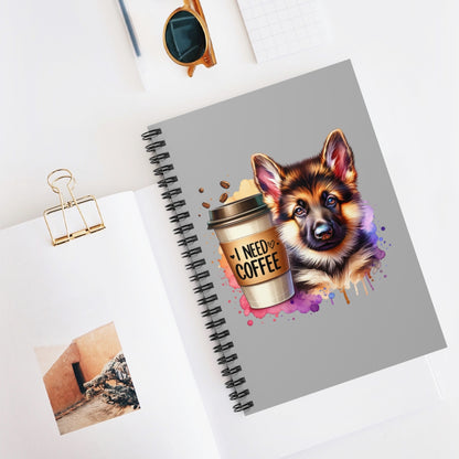 German Shepherd with Coffee Notebook – Gift for Dog and Coffee Lovers
