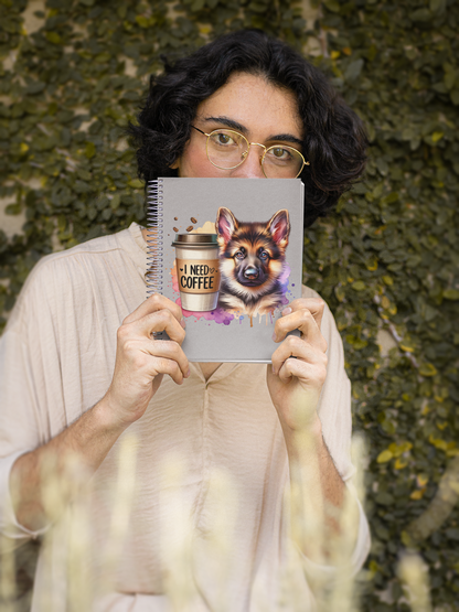 German Shepherd with Coffee Notebook – Gift for Dog and Coffee Lovers