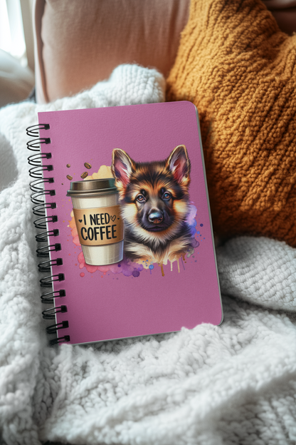 German Shepherd with Coffee Notebook – Gift for Dog and Coffee Lovers