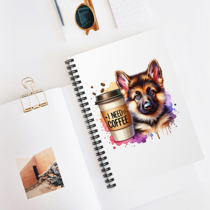 German Shepherd with Coffee Notebook – Gift for Dog and Coffee Lovers