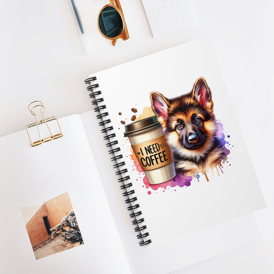 German Shepherd with Coffee Notebook – Gift for Dog and Coffee Lovers