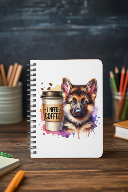 German Shepherd with Coffee Notebook – Gift for Dog and Coffee Lovers