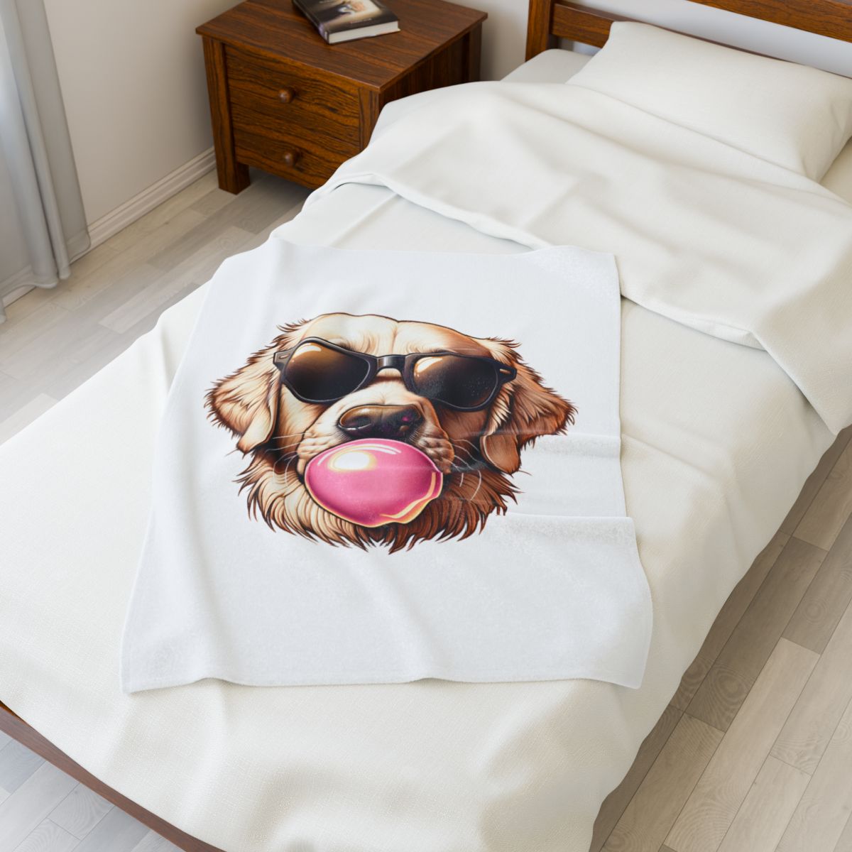 Golden-with-Gum-Velveteen- Plush- Blanket -White