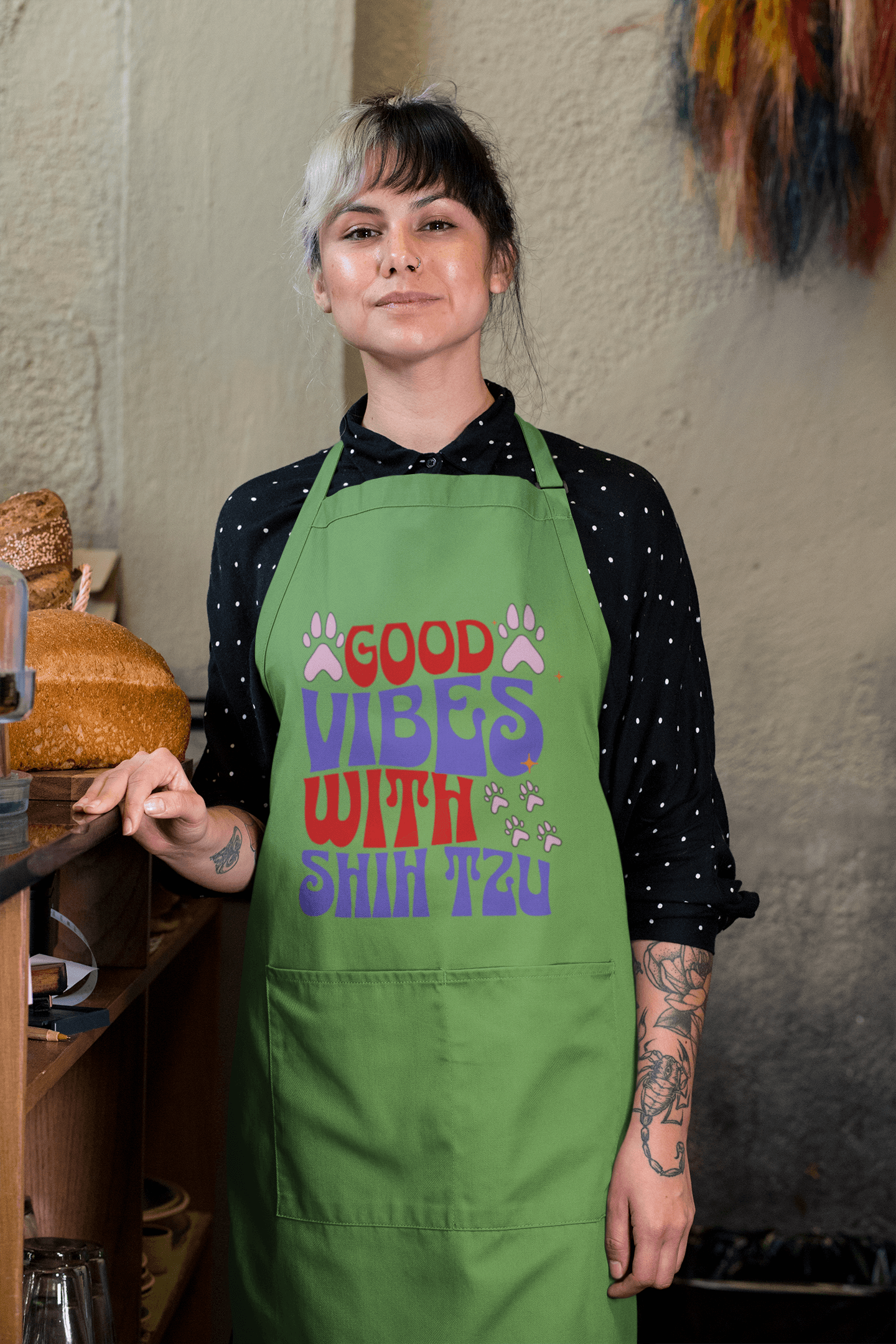 Good Vibes With Shih Tzu Apron – Cute & Fun Gift for Dog Lovers