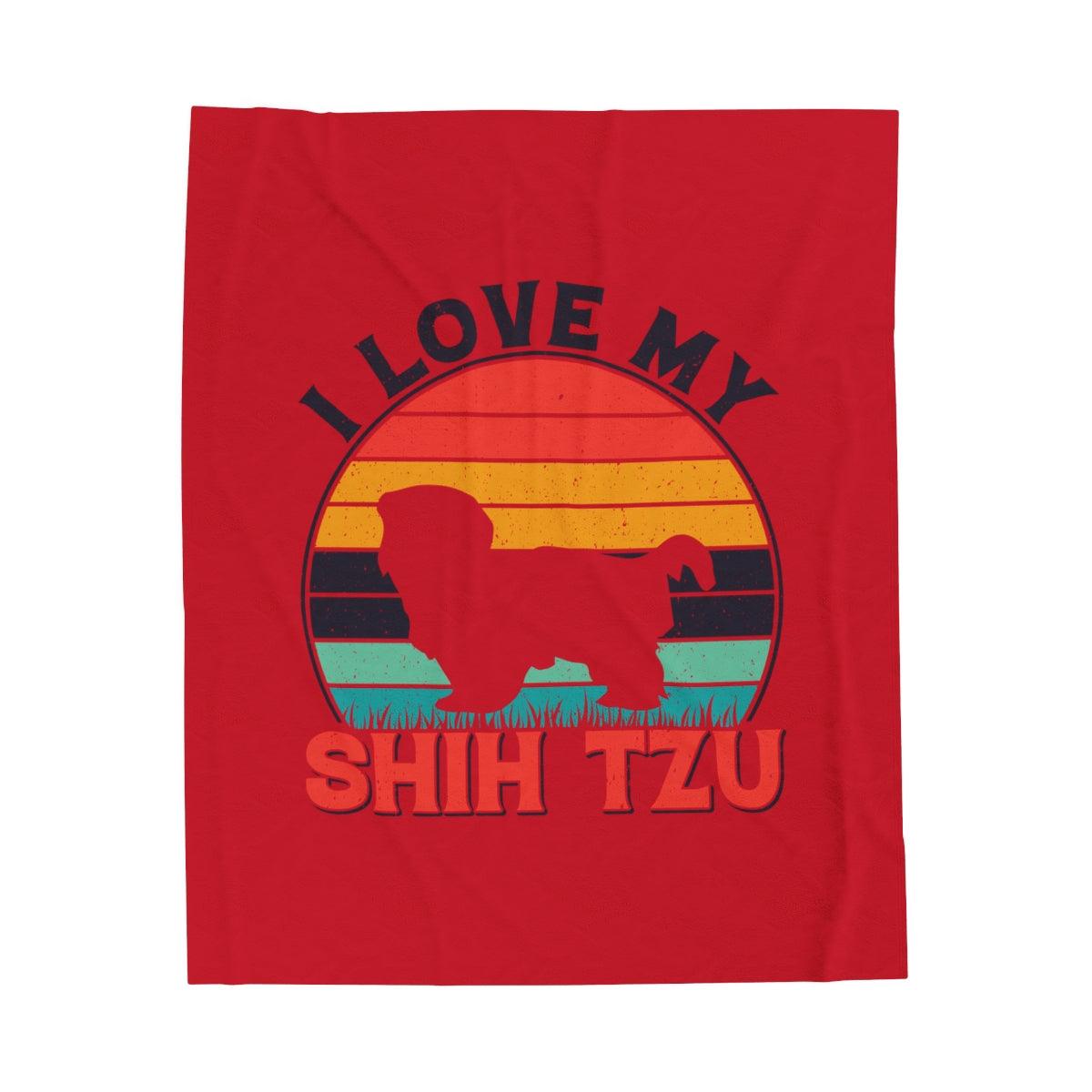 I Love My Shih Tzu With Rainbow Velveteen Plush Blanket - Shih Tzu Gifts