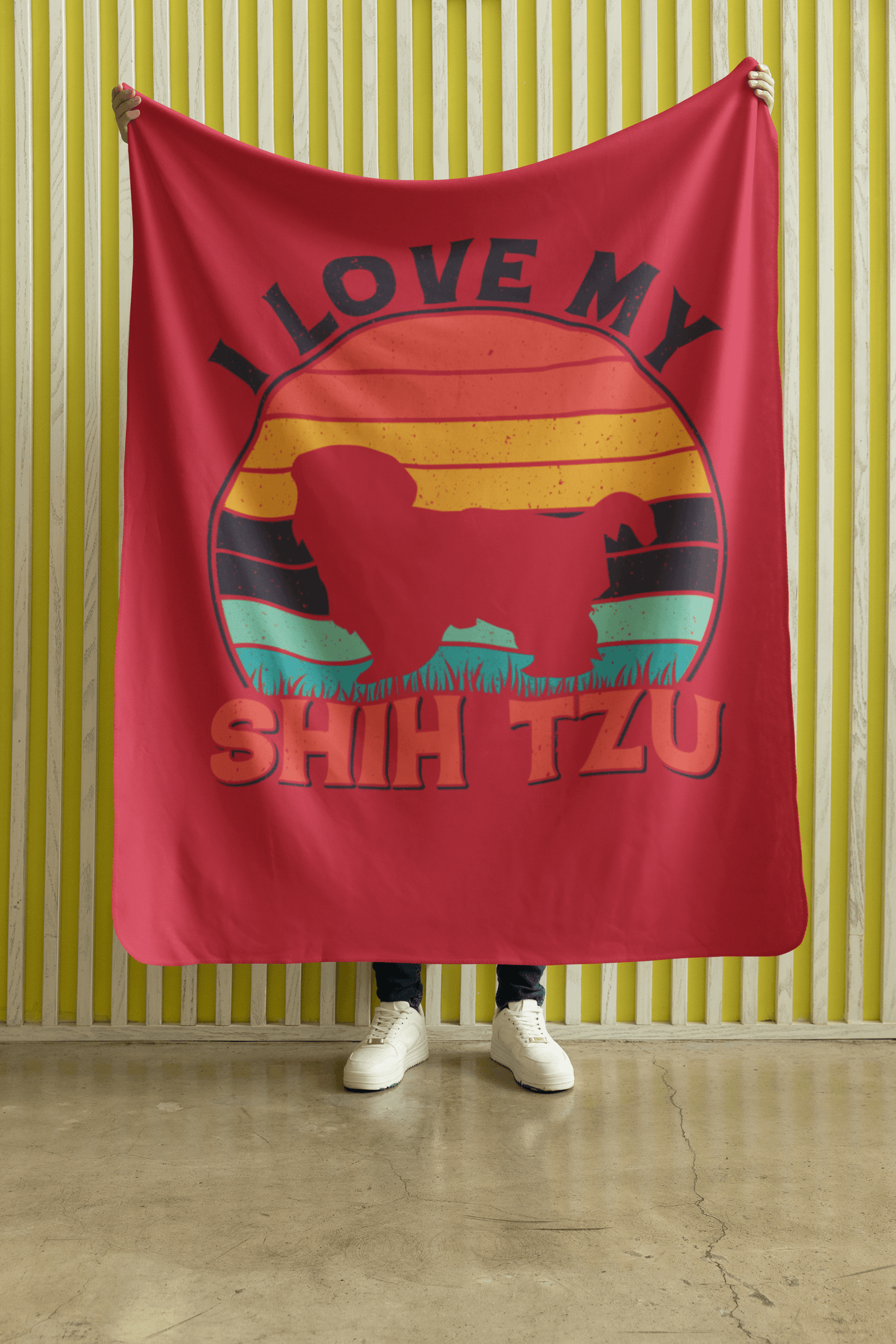 I Love My Shih Tzu With Rainbow Velveteen Plush Blanket - Shih Tzu Gifts