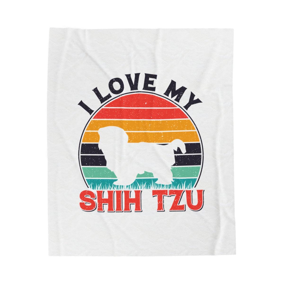 I Love My Shih Tzu With Rainbow Velveteen Plush Blanket - Shih Tzu Gifts