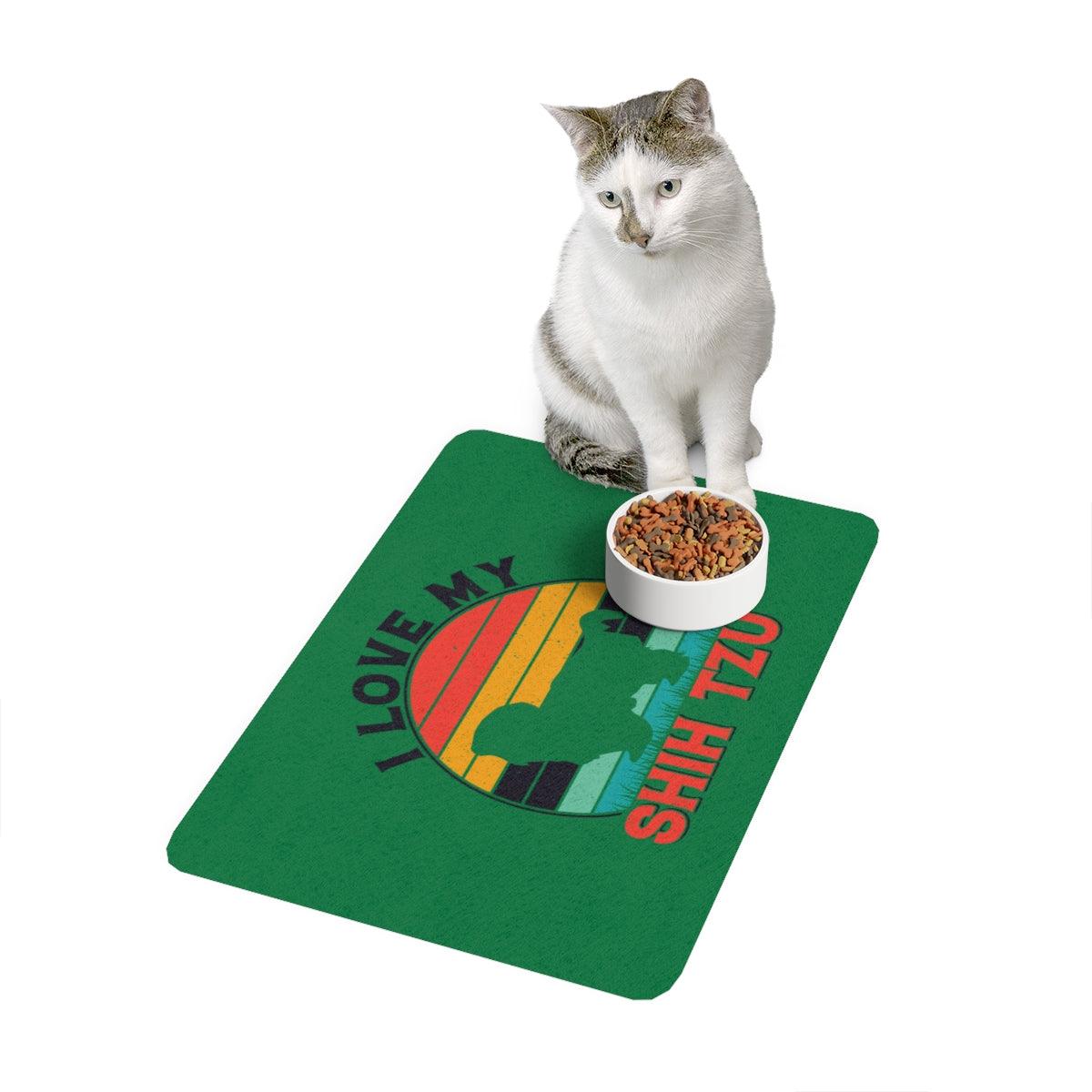 I Love My Shih Tzu With Rainbow Pet Food Mat - Shih Tzu Gifts