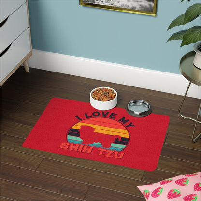 I Love My Shih Tzu With Rainbow Pet Food Mat - Shih Tzu Gifts