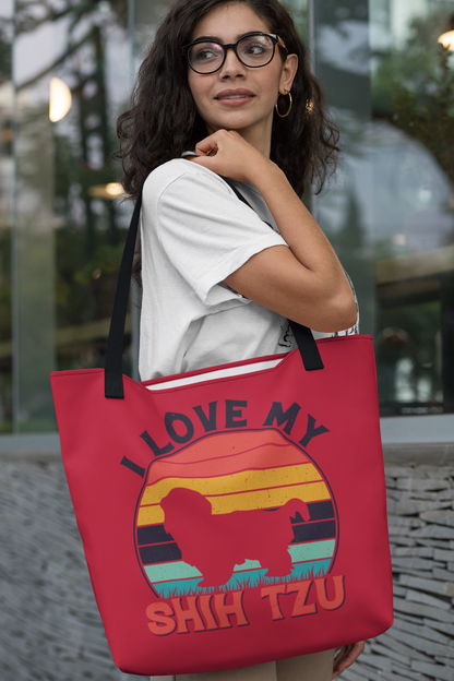 I Love My Shih Tzu With Rainbow Tote Bag