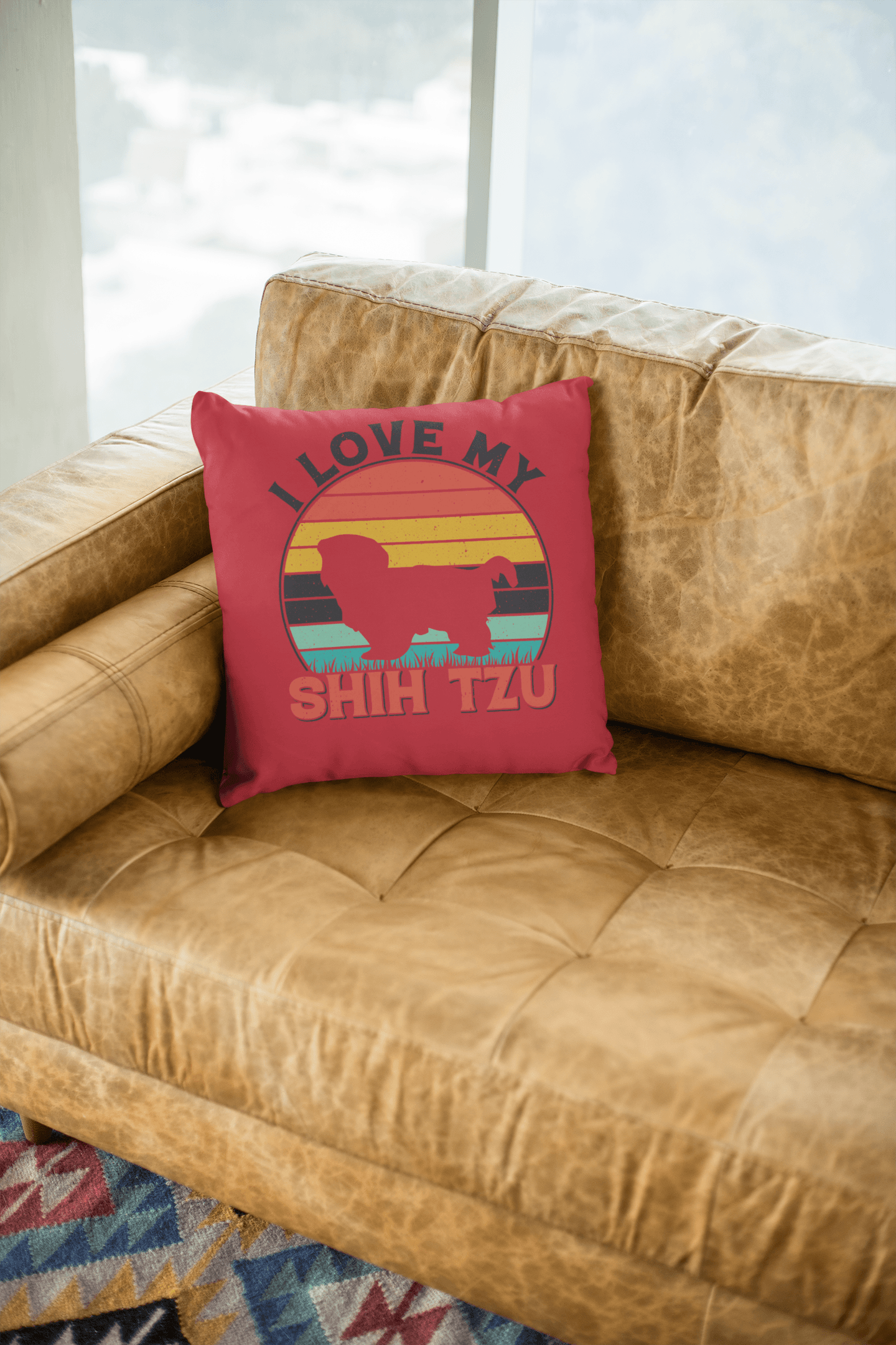 I Love My Shih Tzu With Rainbow Pillow - Shih Tzu Gifts