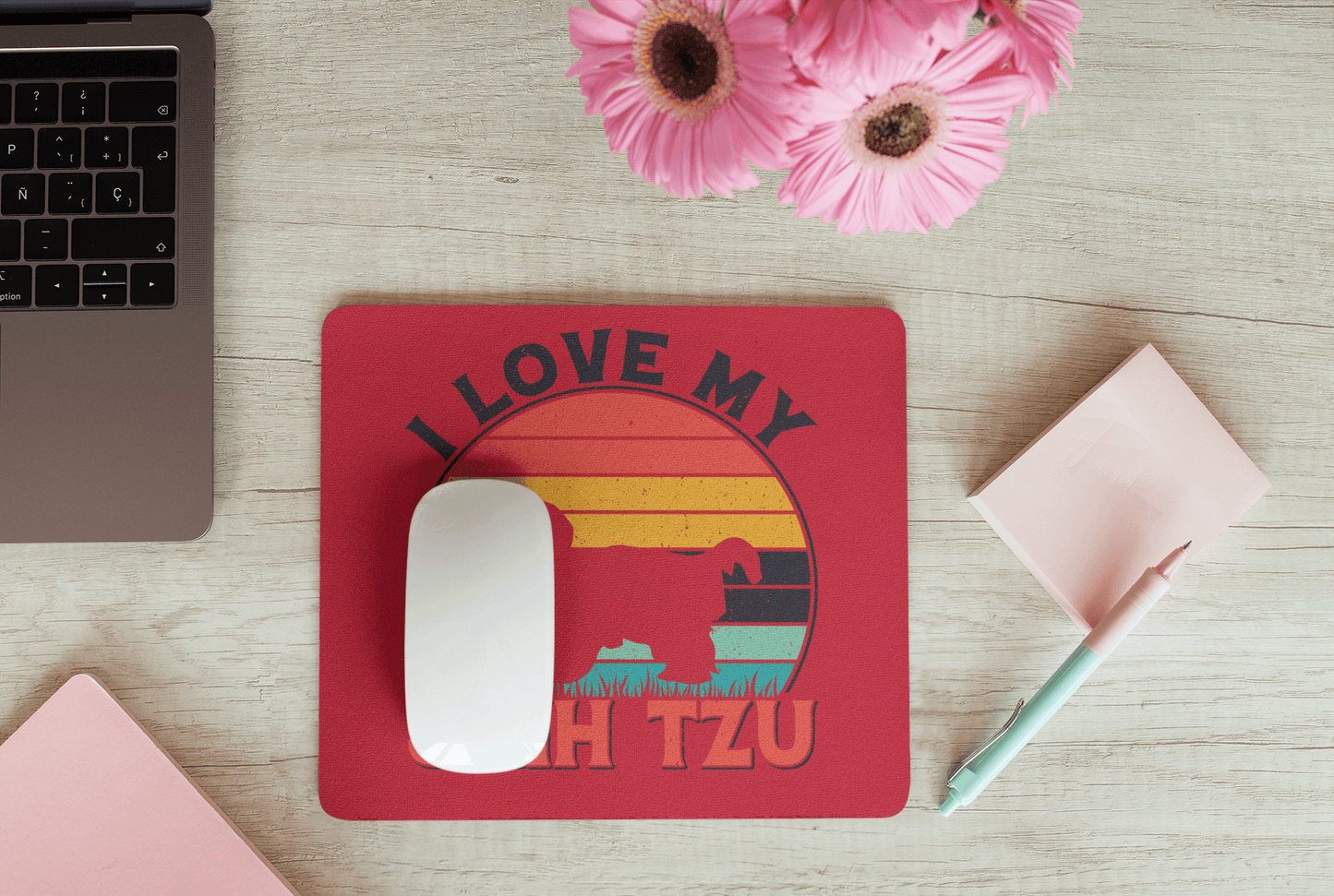 I Love My Shih Tzu With Rainbow Mouse Pad - Shih Tzu Gifts