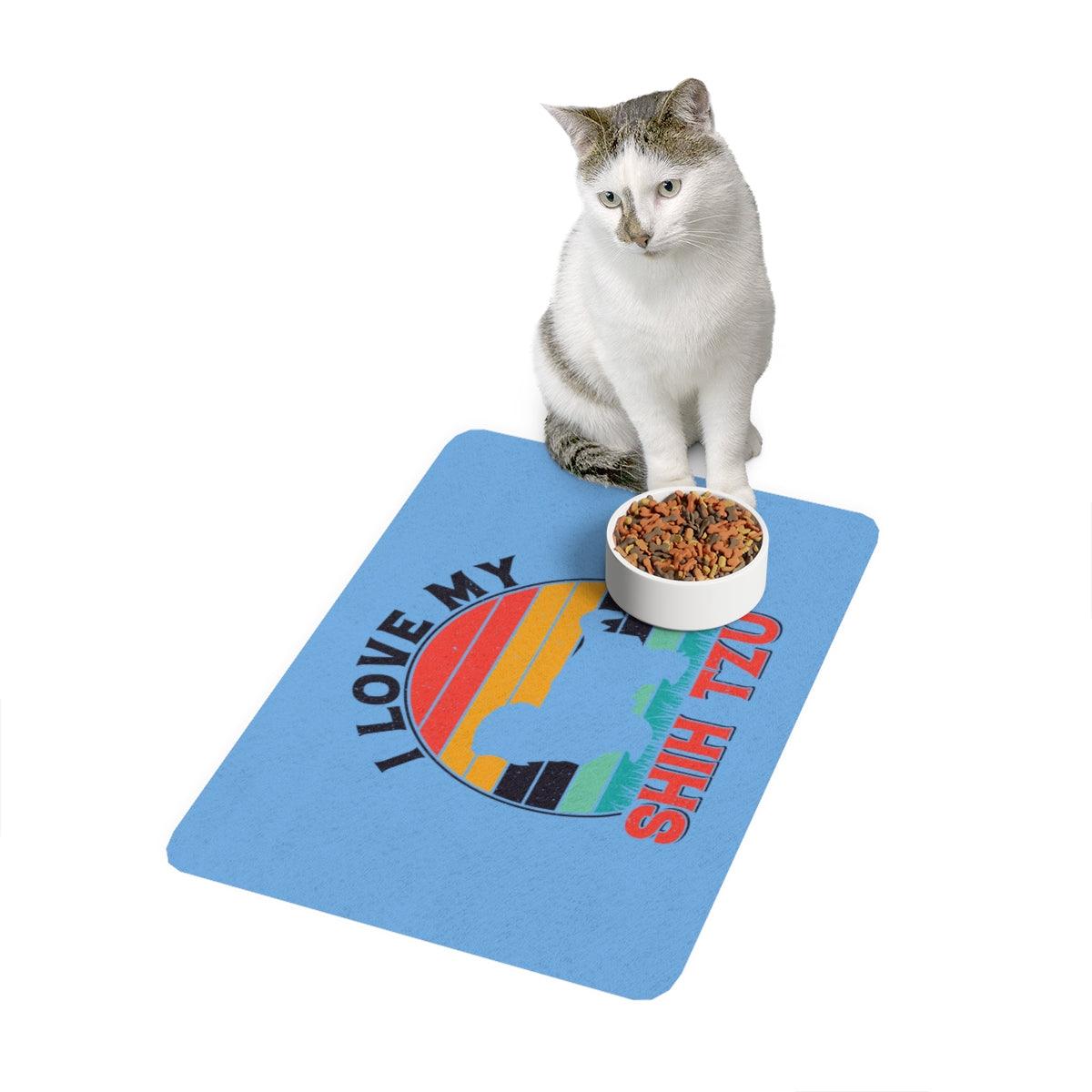 I Love My Shih Tzu With Rainbow Pet Food Mat - Shih Tzu Gifts