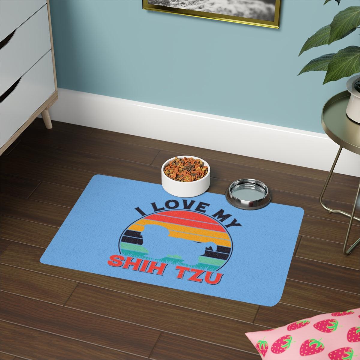 I Love My Shih Tzu With Rainbow Pet Food Mat - Shih Tzu Gifts