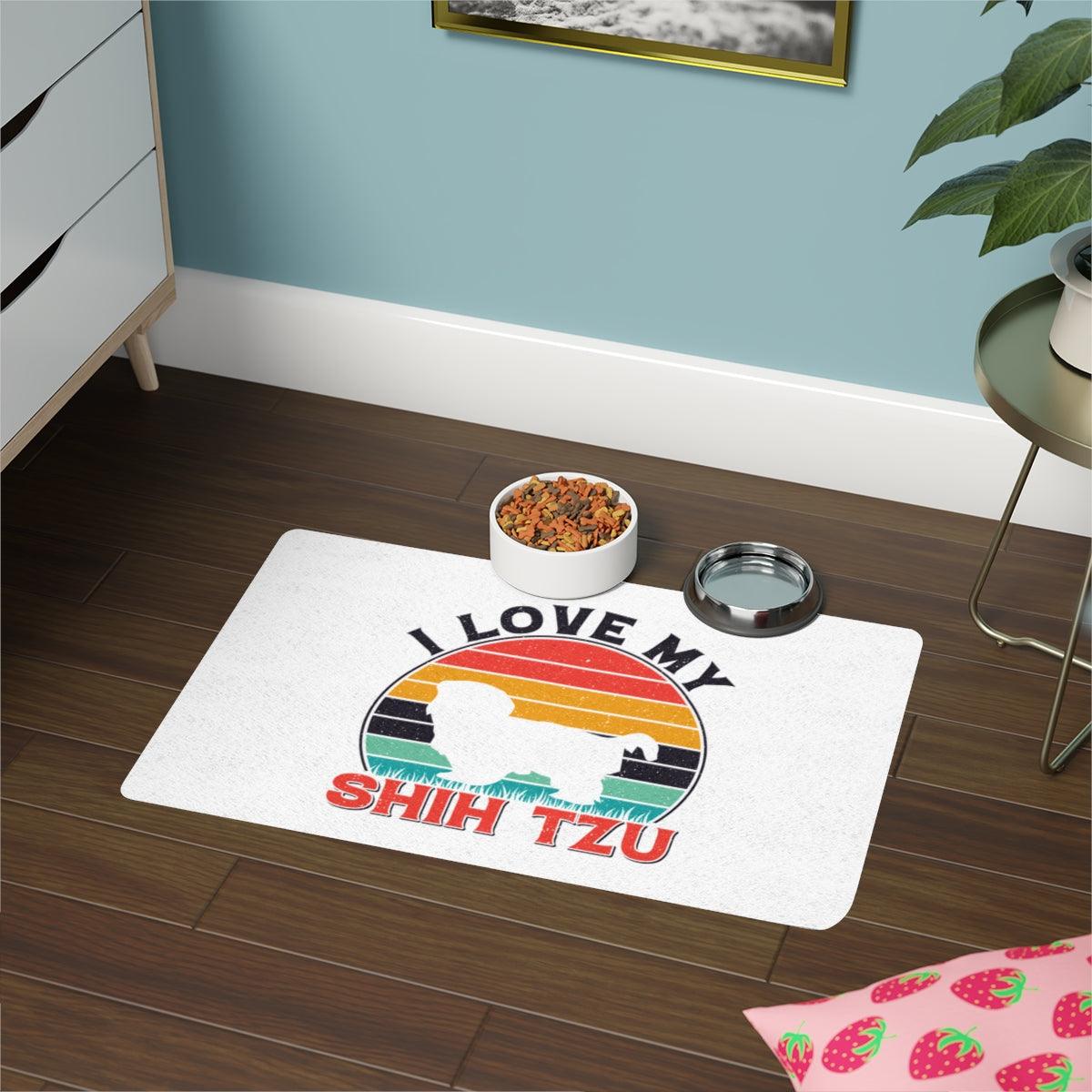 I Love My Shih Tzu With Rainbow Pet Food Mat - Shih Tzu Gifts