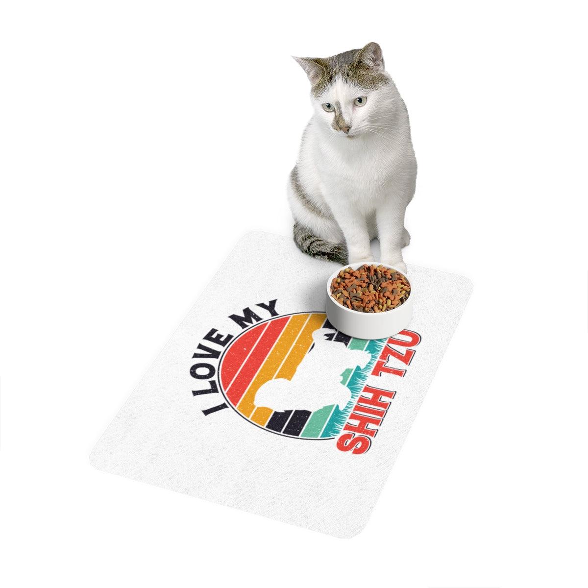 I Love My Shih Tzu With Rainbow Pet Food Mat - Shih Tzu Gifts