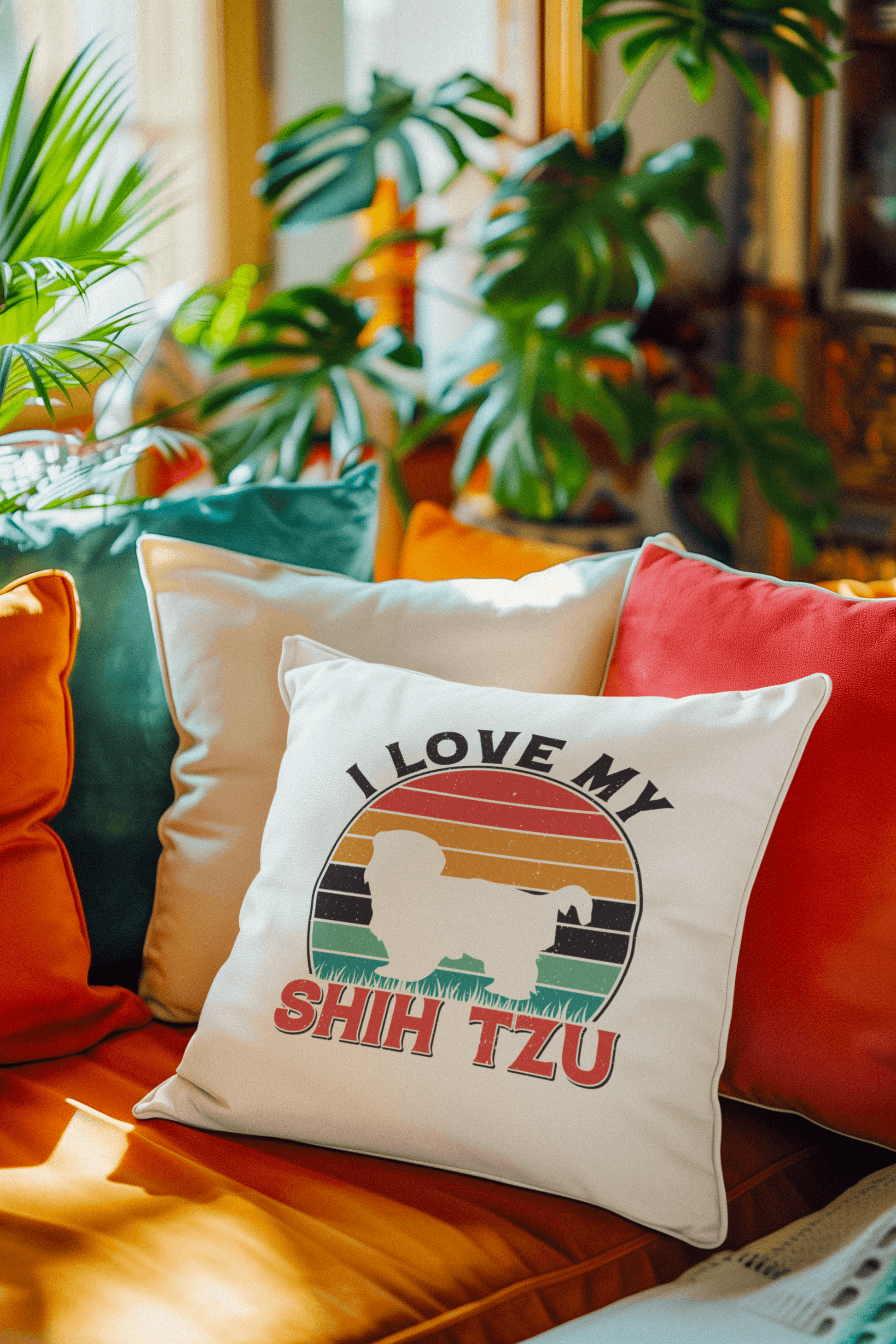 I Love My Shih Tzu With Rainbow Pillow - Shih Tzu Gifts