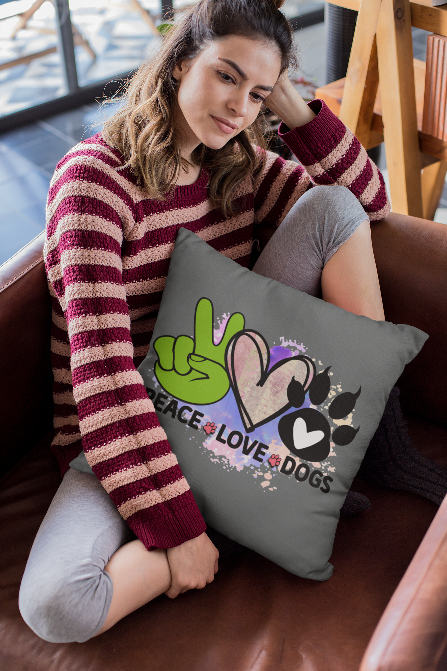 Peace Love Dogs Pillow – Cozy Gift for Dog Lovers & Pet Owners