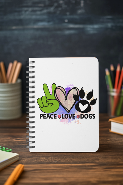 Peace Love Dogs Spiral Notebook – Perfect Gift for Dog Lovers