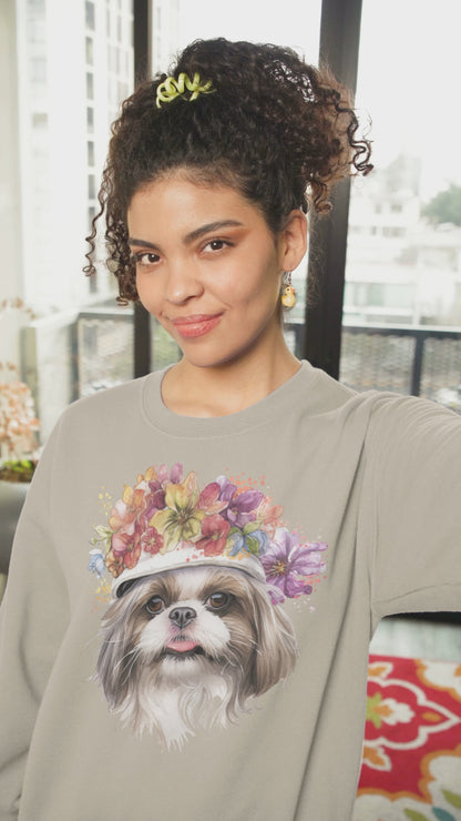 Shih Tzu with Flowers Hat Sweatshirt – Perfect Gift for Dog Lovers