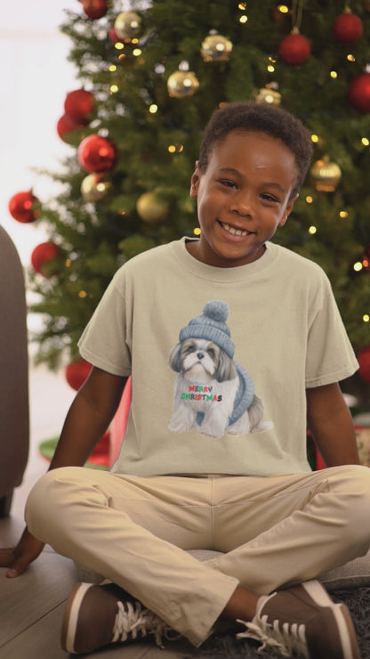 Merry Christmas Shih Tzu Tee - Festive Holiday Shirt for Kids